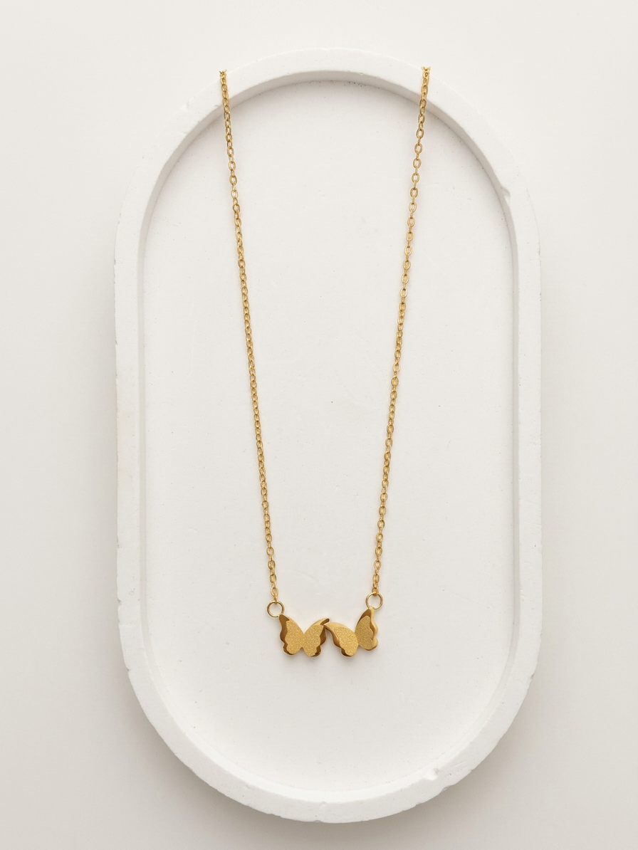 Golden Stainless Steel Butterfly Pendant Necklace