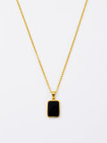 Stainless Steel Rectangular Black Epoxy 2-in-1 Pendant Necklace