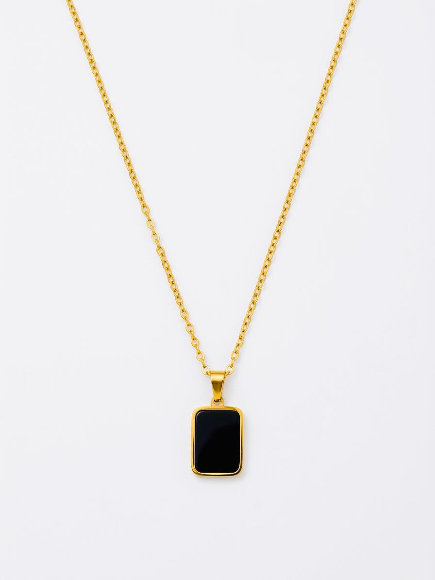 Stainless Steel Rectangular Black Epoxy 2-in-1 Pendant Necklace