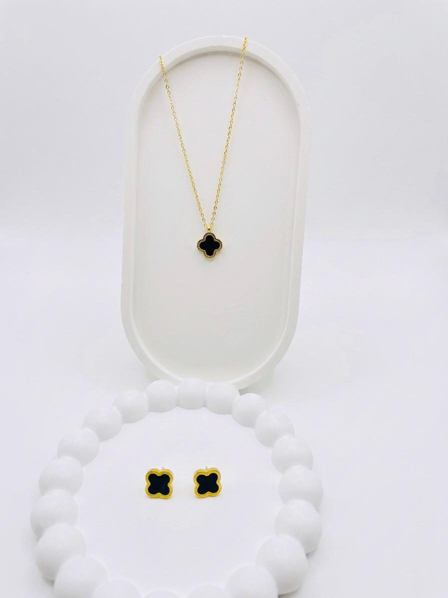 Stainless Steel Luxury Black Clover Jewelry Set