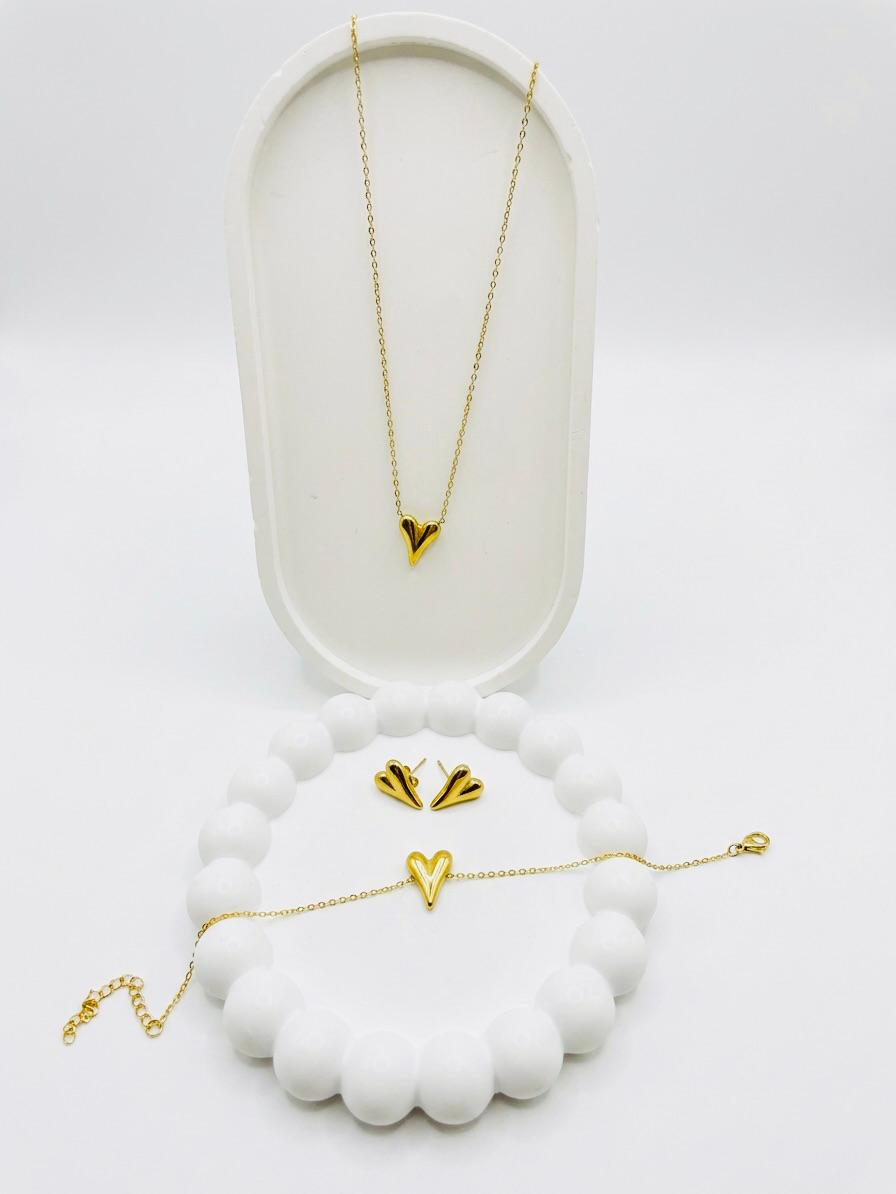 Golden Stainless Steel Heart Jewelry Set