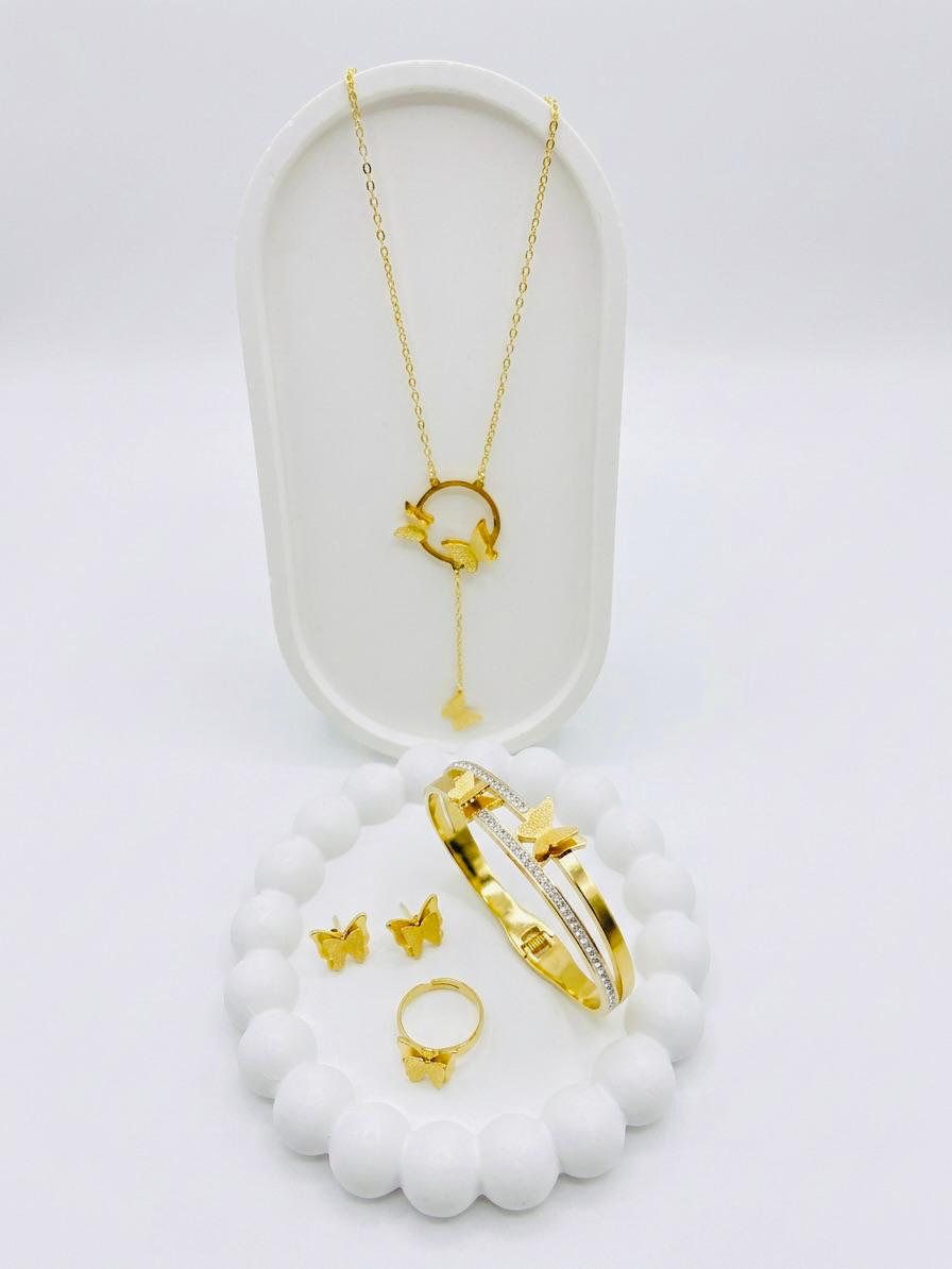 Golden Stainless Steel Butterfly 4-Piece Jewelry Set