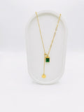 Golden Stainless Steel Green Onyx Pendant Necklace