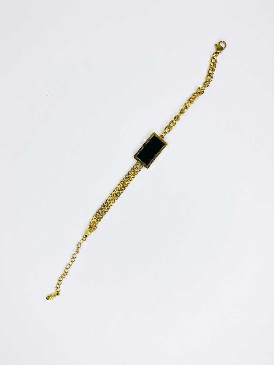 Stainless Steel Black Stone Bar Chain Bracelet