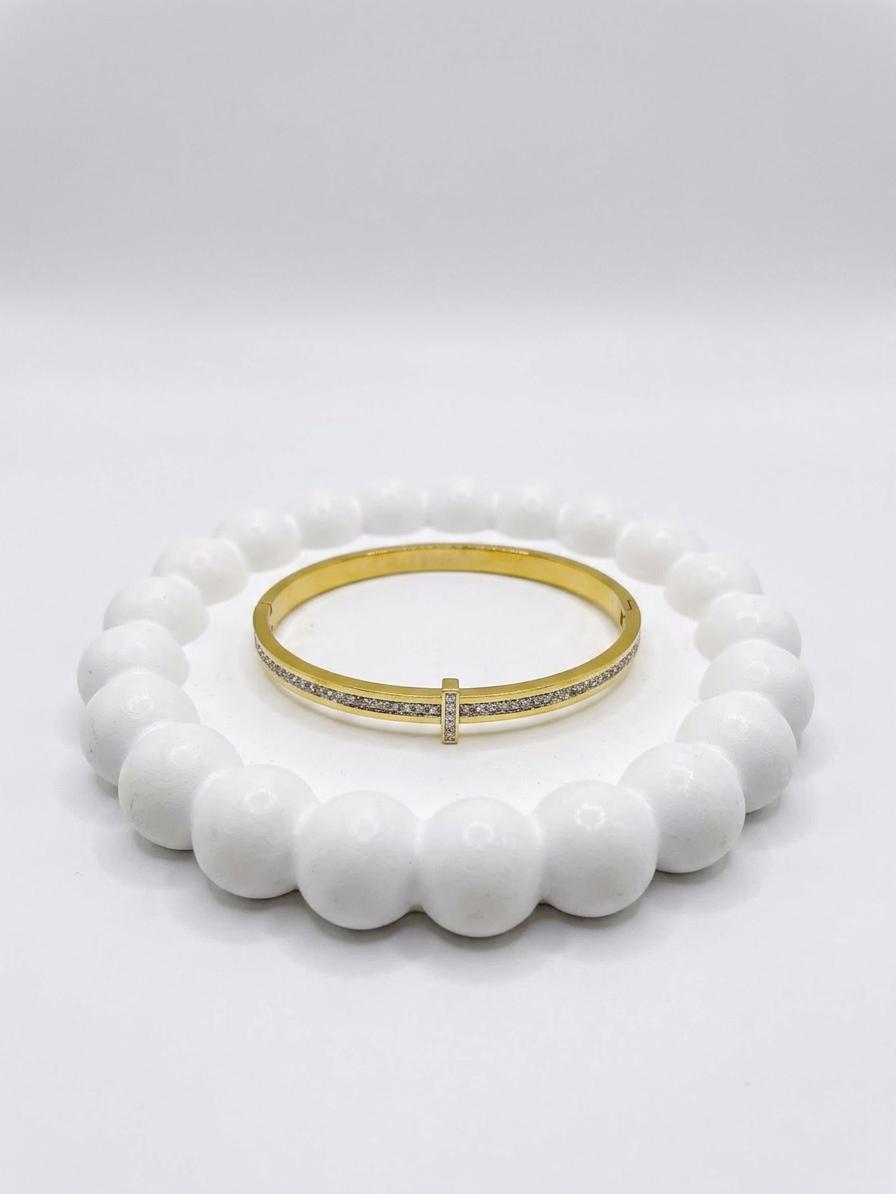 Stainless Steel Crystal Accent Bangle