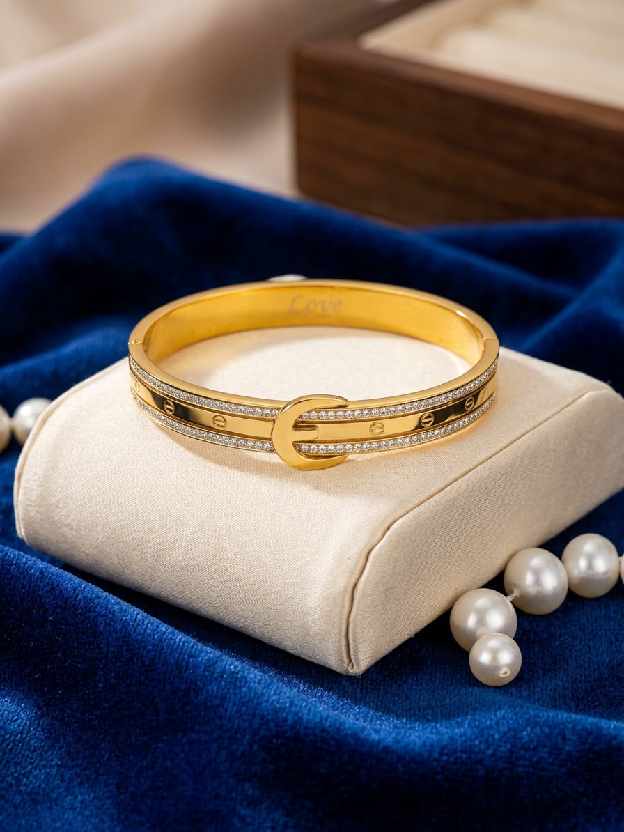 Golden Stainless Steel Belt Cuff Bracelet
