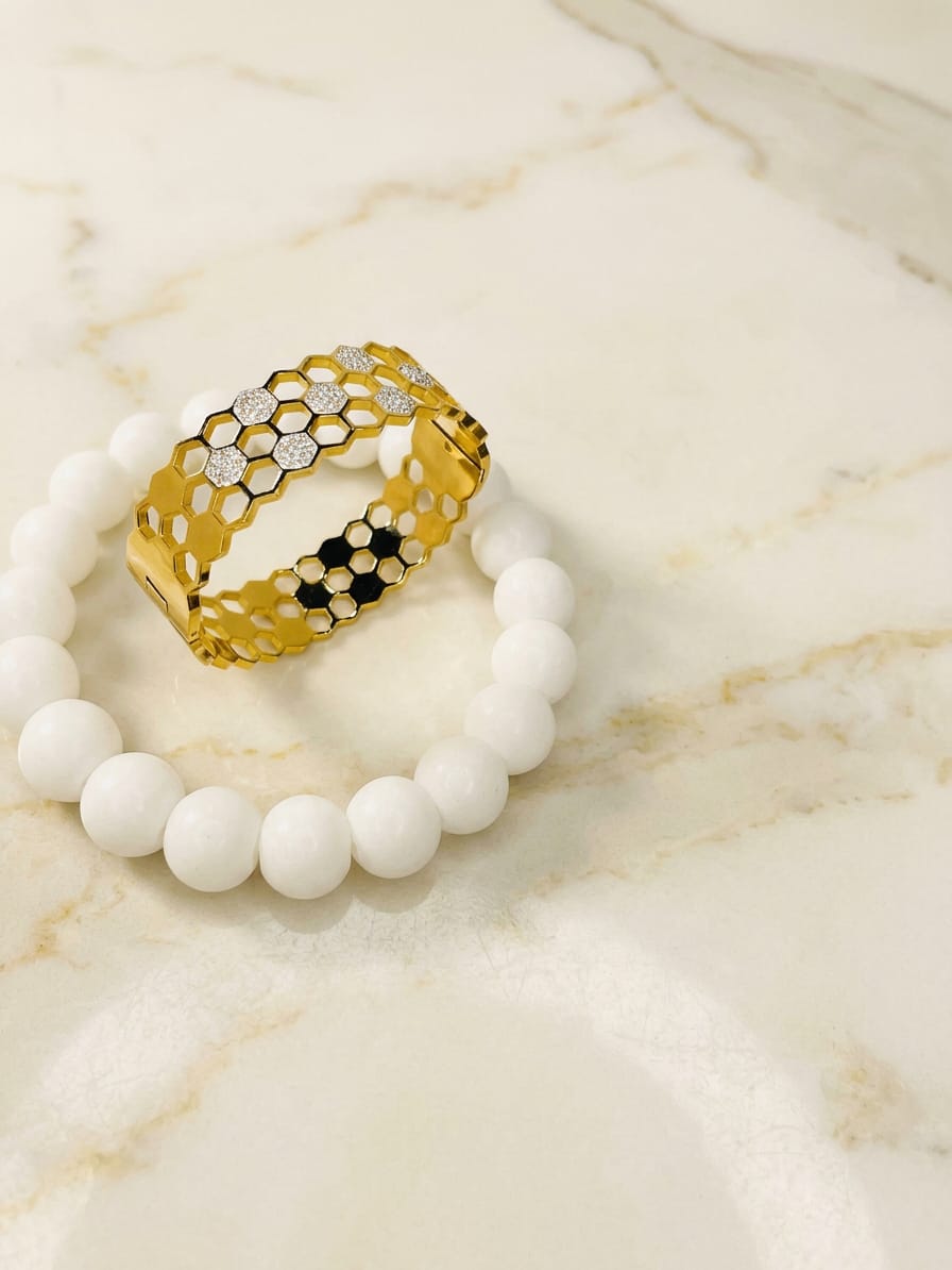 Stainless Steel Honeycomb Hexagon Zircon Bracelet