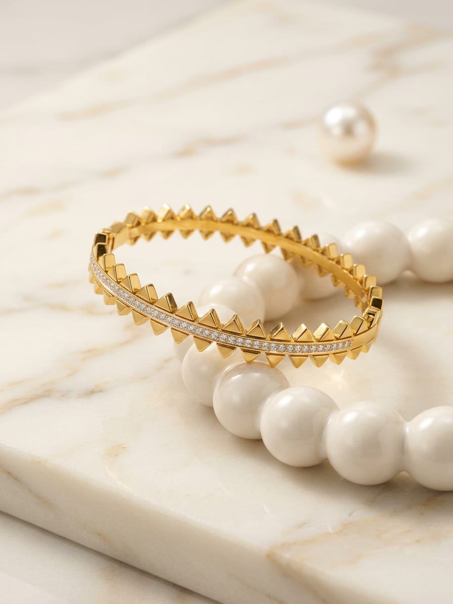 Gold-Tone Stainless Steel Leaf Design Bangle