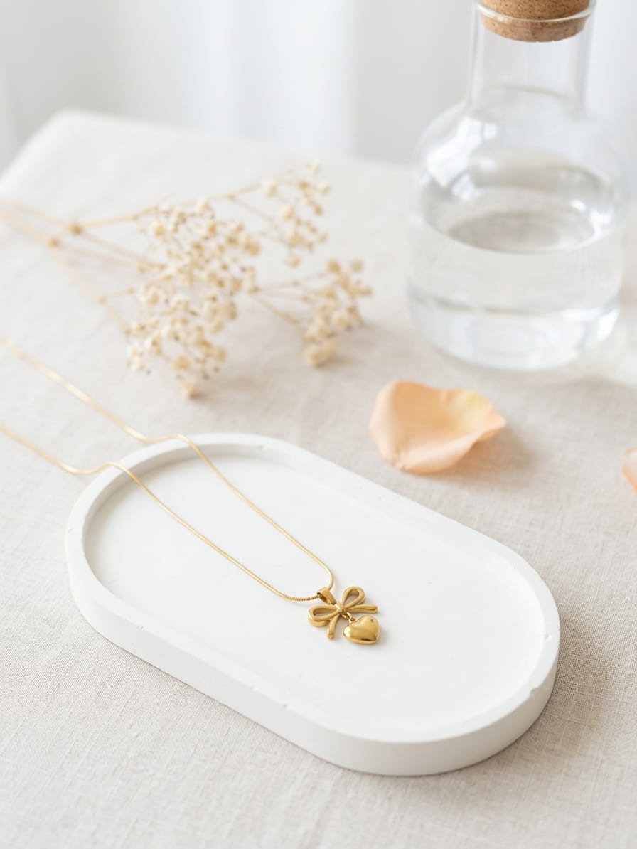 Golden Stainless Steel Bow Tie Heart Necklace