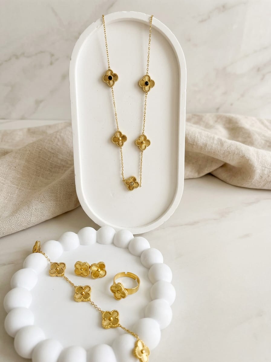 Golden Stainless Steel Clover 4-Piece Jewelry Set