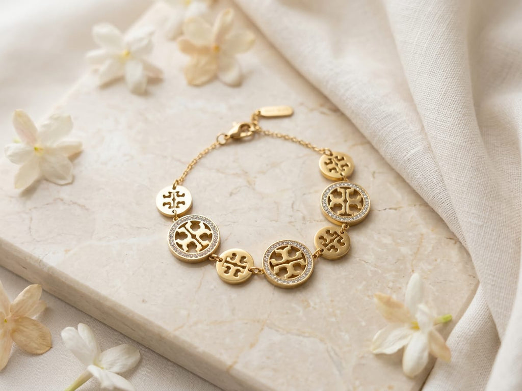 Golden Stainless Steel Diamante Chain Bracelet
