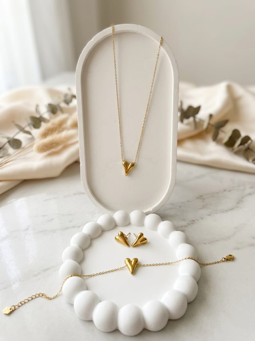 Golden Stainless Steel Heart Jewelry Set