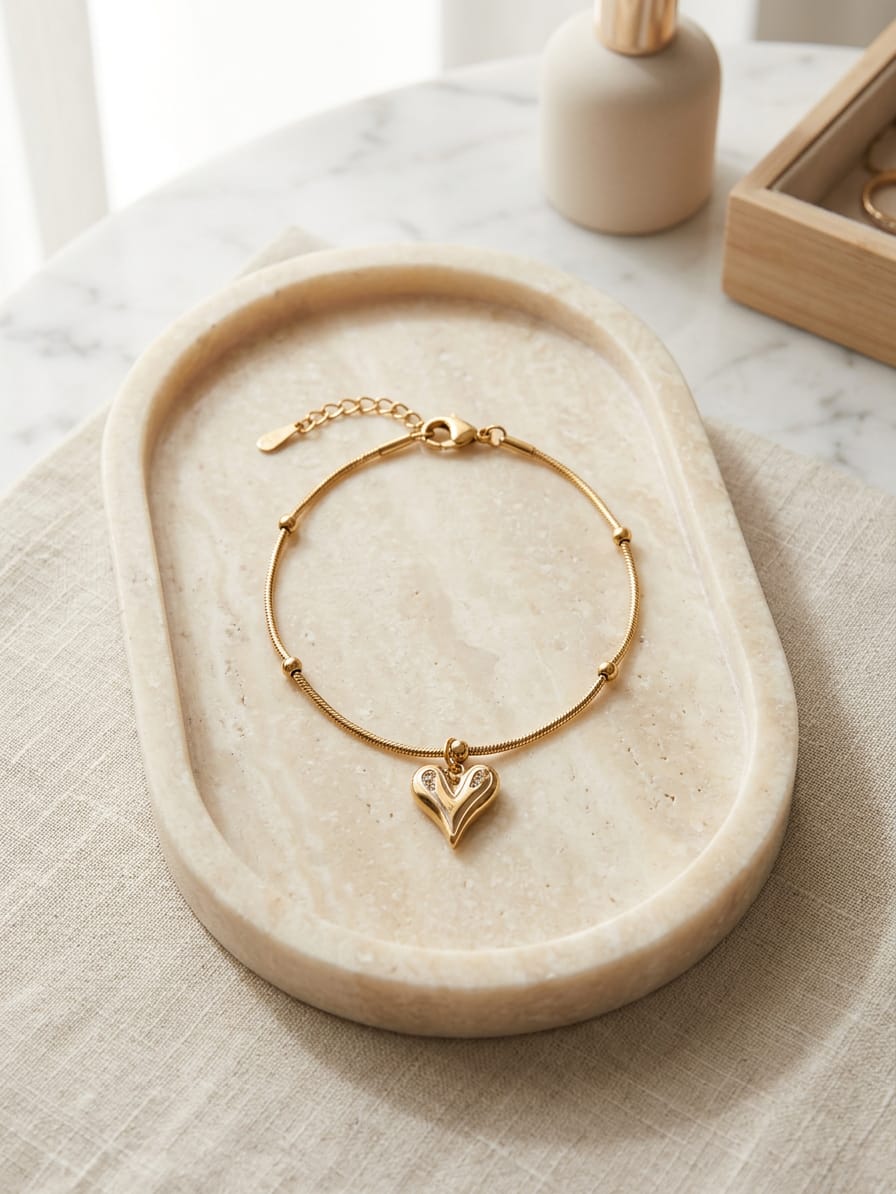 Golden Stainless Steel Minimal Heart Bracelet