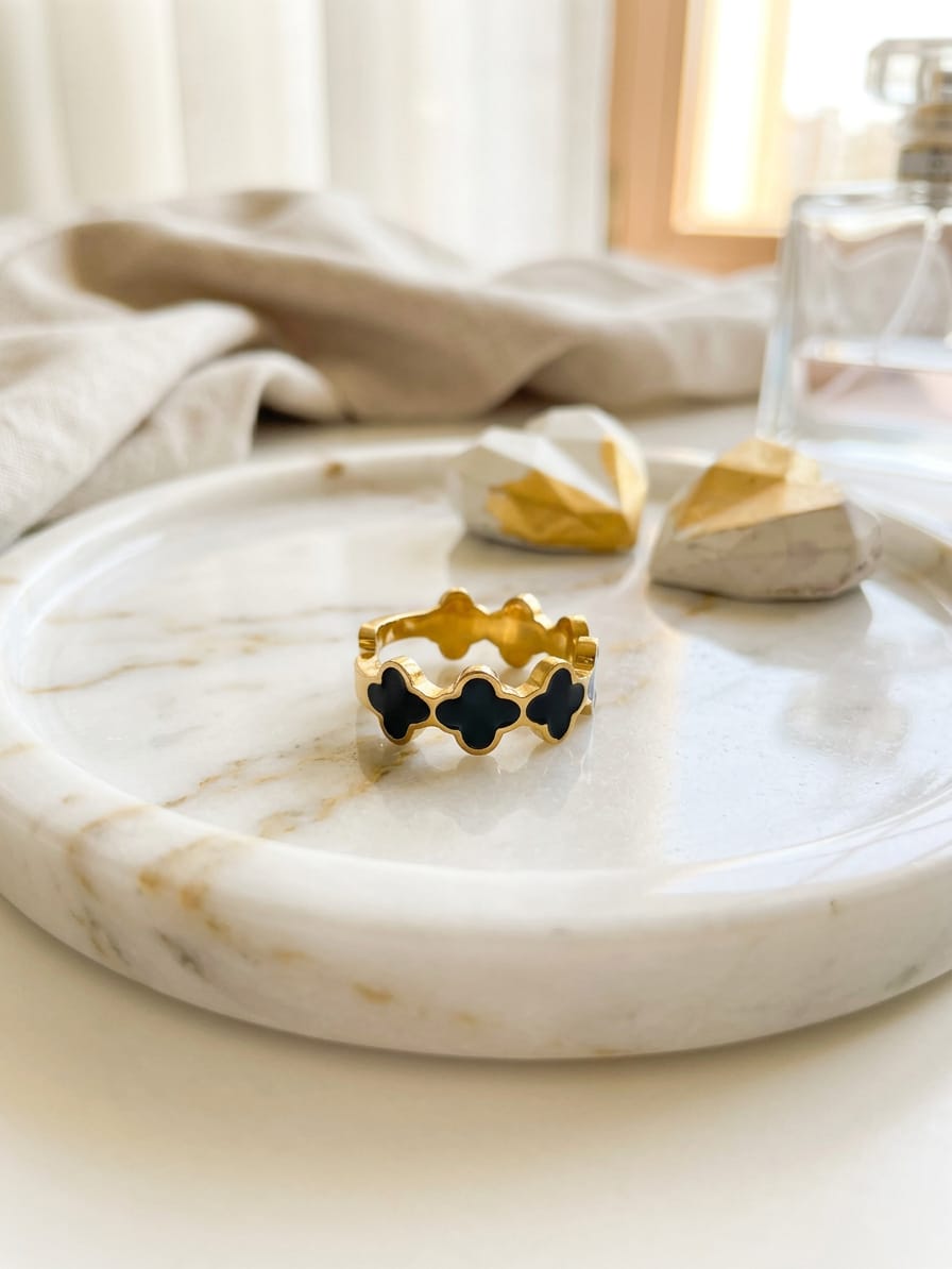 Stainless Steel Black Clover Ring