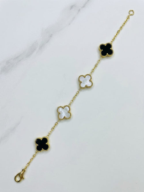 2-in-1 Classic Black & White Clover Bracelet