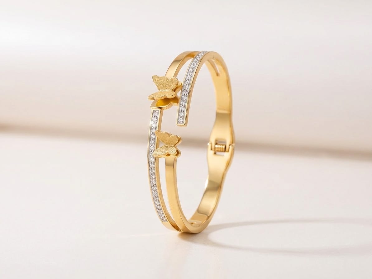 Golden Stainless Steel Double Butterfly Cuff Bracelet
