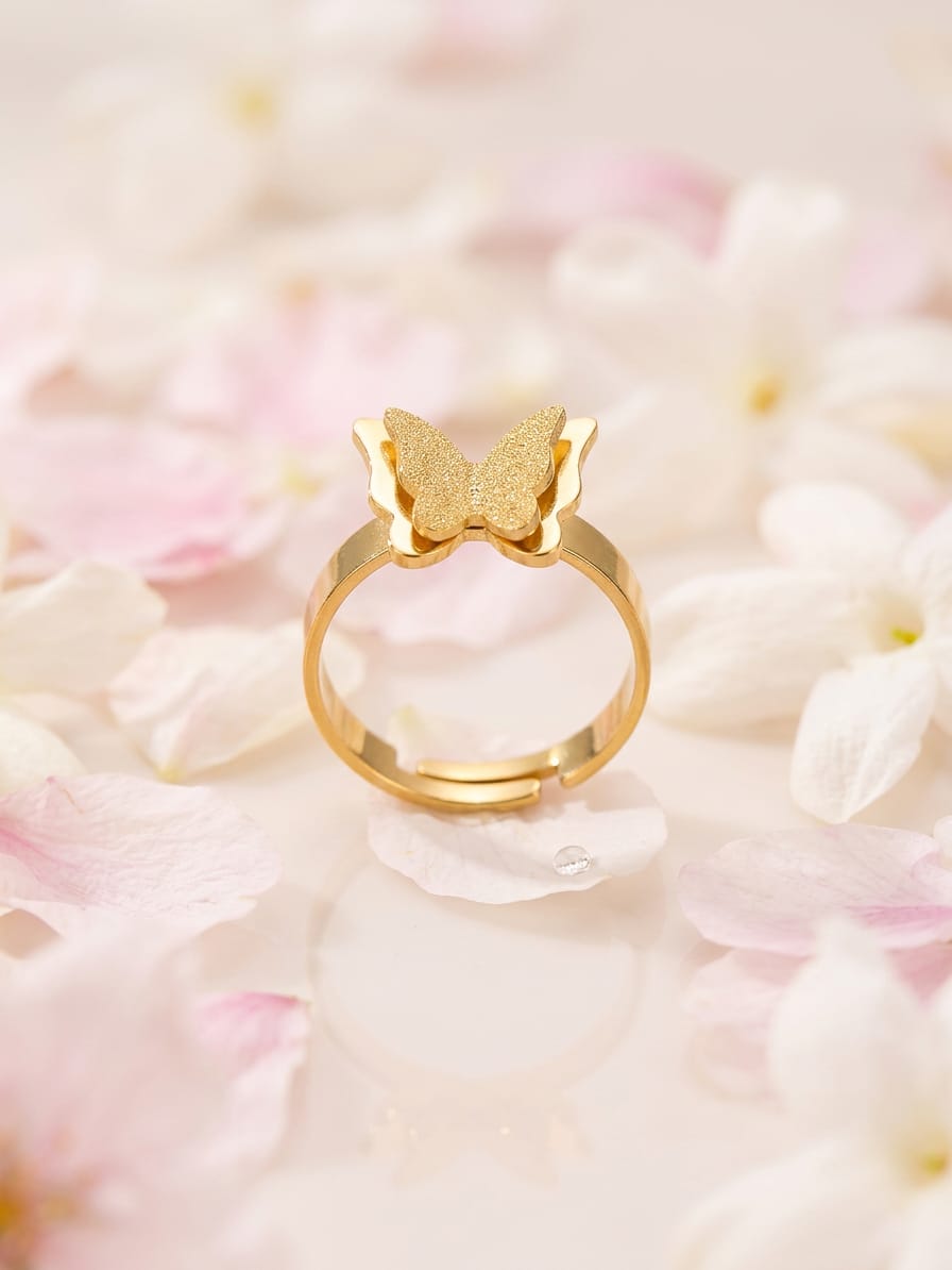 Adjustable Golden Stainless Steel Butterfly Ring