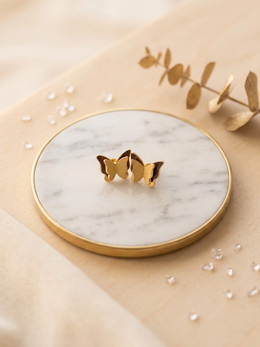 Golden Stainless Steel Butterfly Earrings