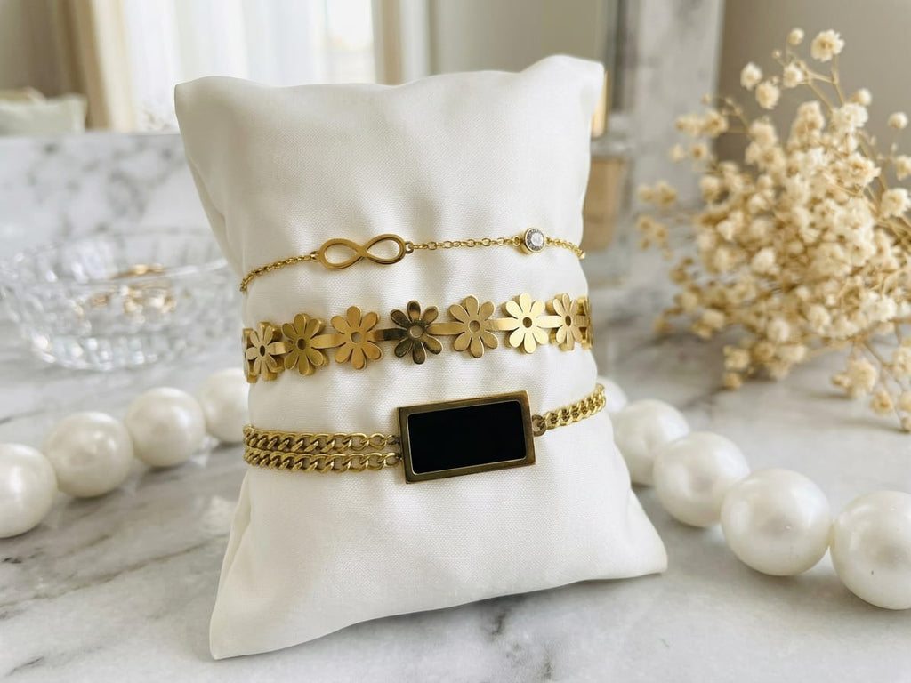 Infinity Style, Flower & Black Stone Bracelet Set – Stainless Steel Deal