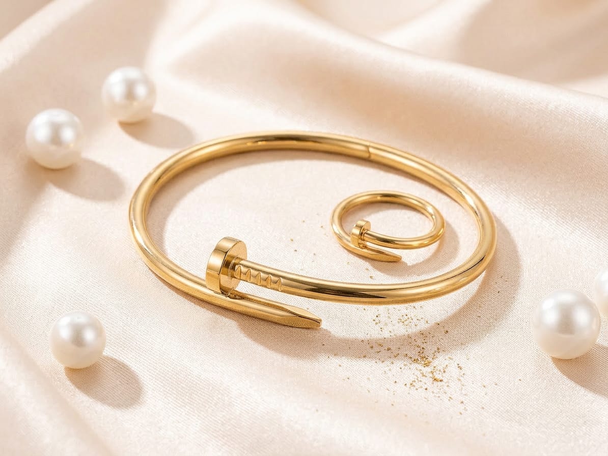 Nail Design Cuff Bracelet & Ring Set