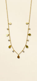 Stainless Steel Golden Waterdrop Pendant Necklace with White Beads