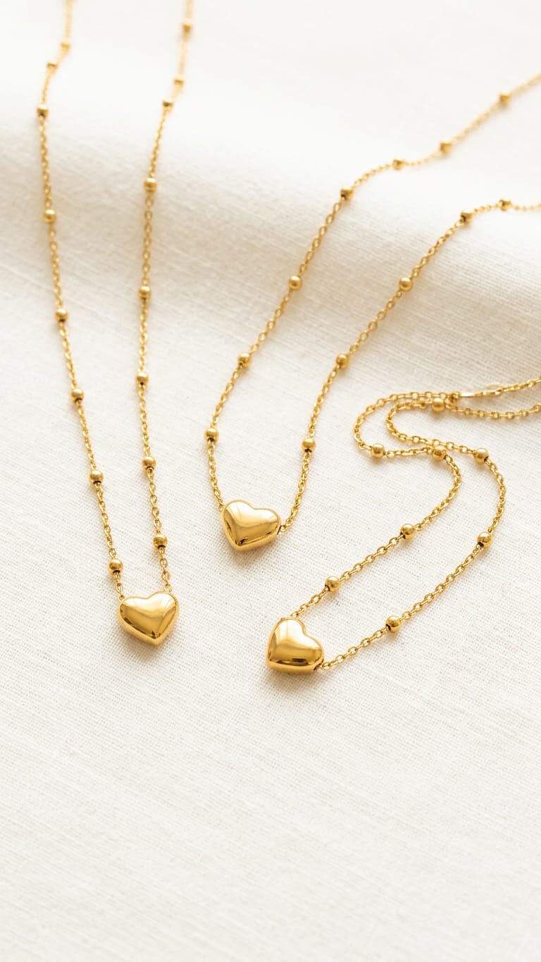 Golden Stainless Steel Heart Necklace with Pearl