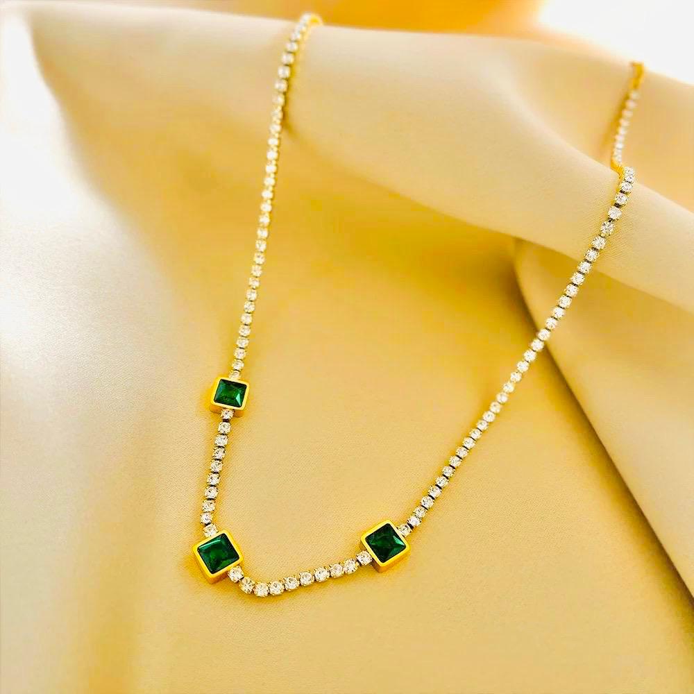 Triple Green Onyx Stainless Steel Necklace
