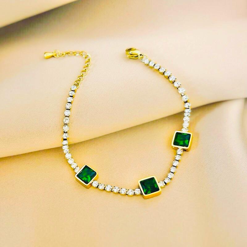 Triple Green Onyx Stainless Steel Bracelet