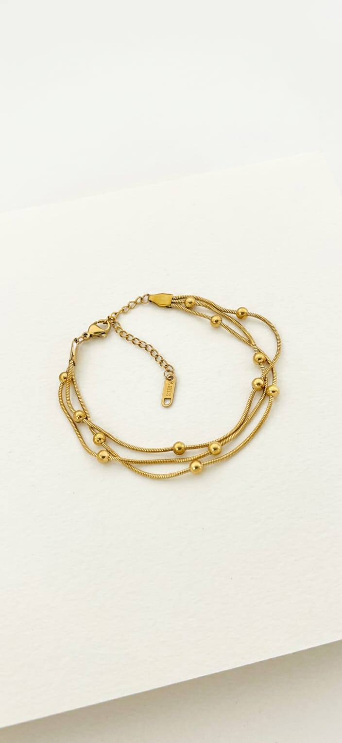 Golden Stainless Steel 3-Layer Bracelet