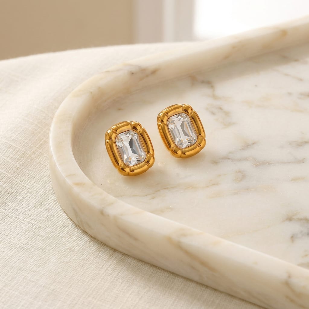 White Stone Stainless Steel Earrings