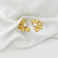 Stainless Steel Flower Earrings with White Beads