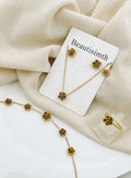 Golden Stainless Steel 4-Piece Flower Jewelry Set