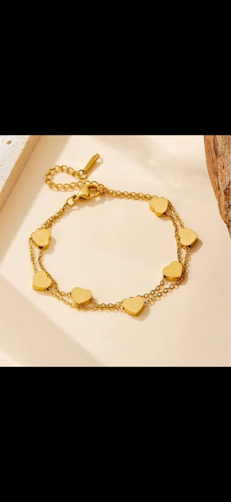 Golden Stainless Steel Double-Layer Heart Bracelet