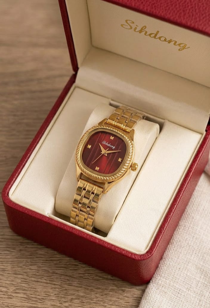 Stainless Steel Royal Red Dial Wrist Watch
