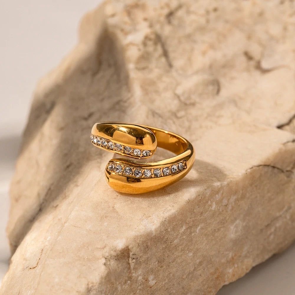 Stainless Steel Zircon Stone Adjustable Ring