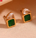 Green & White Onyx Stainless Steel Earrings