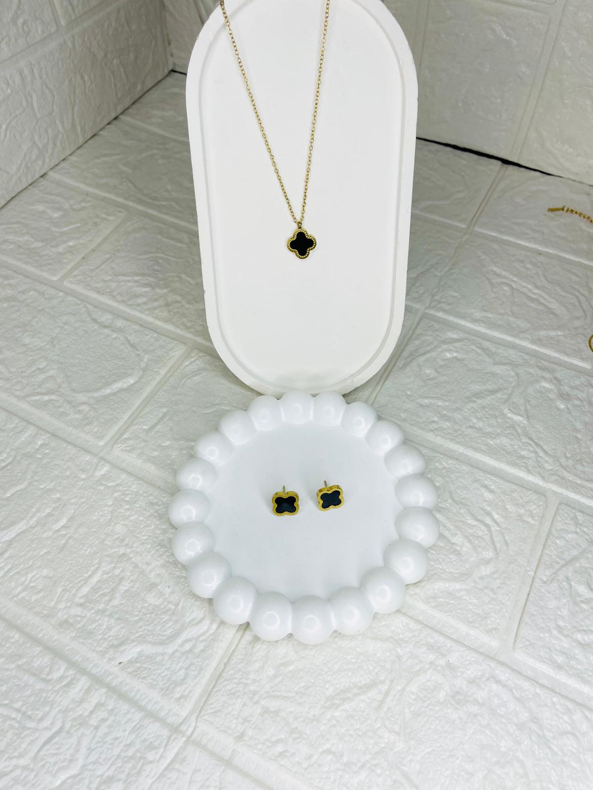 Stainless Steel Luxury Black Clover Jewelry Set