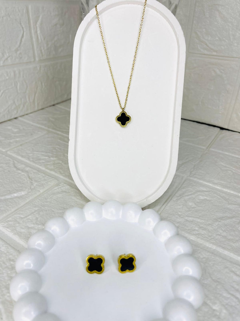 Stainless Steel Luxury Black Clover Jewelry Set