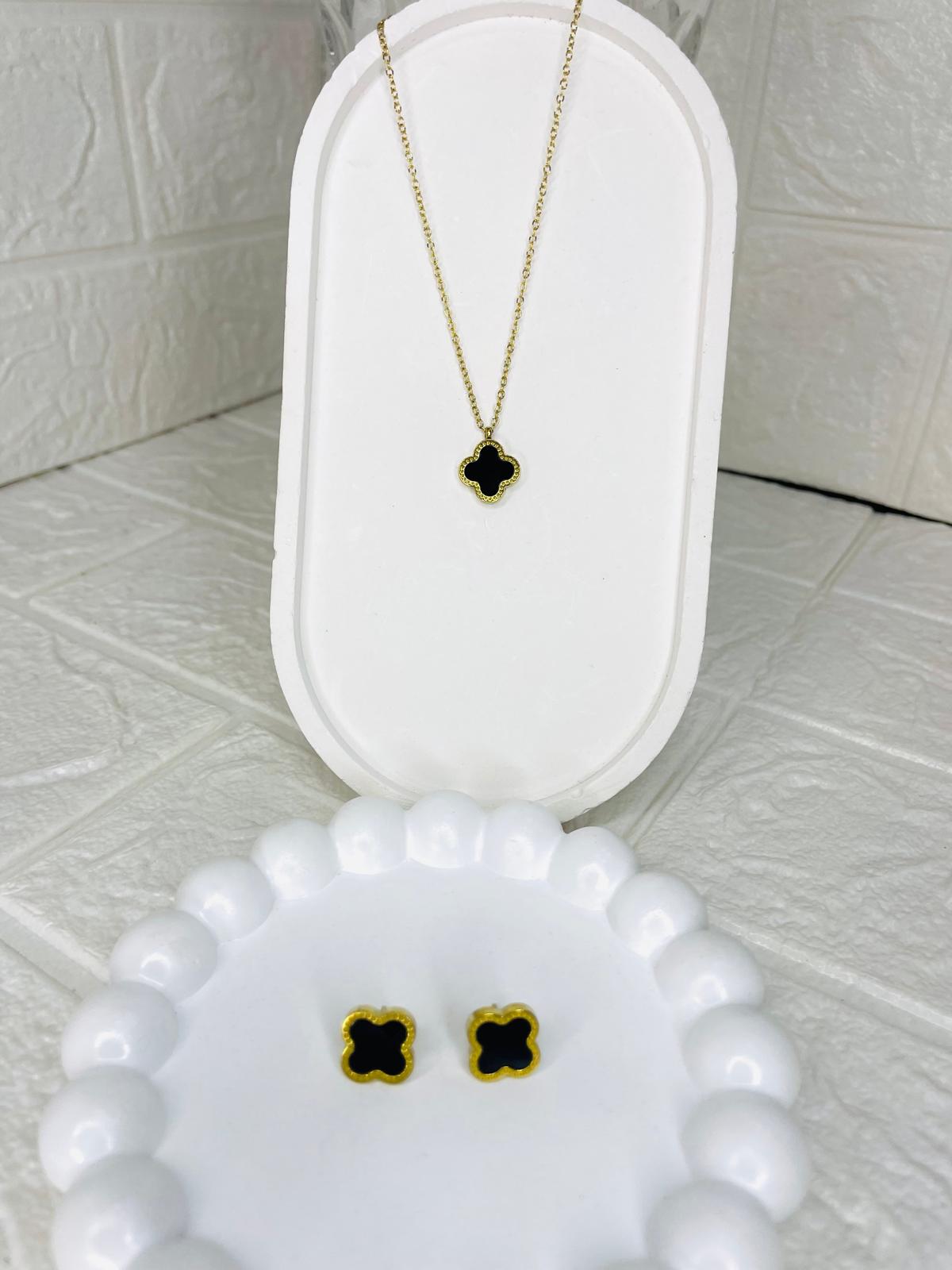 Stainless Steel Luxury Black Clover Jewelry Set