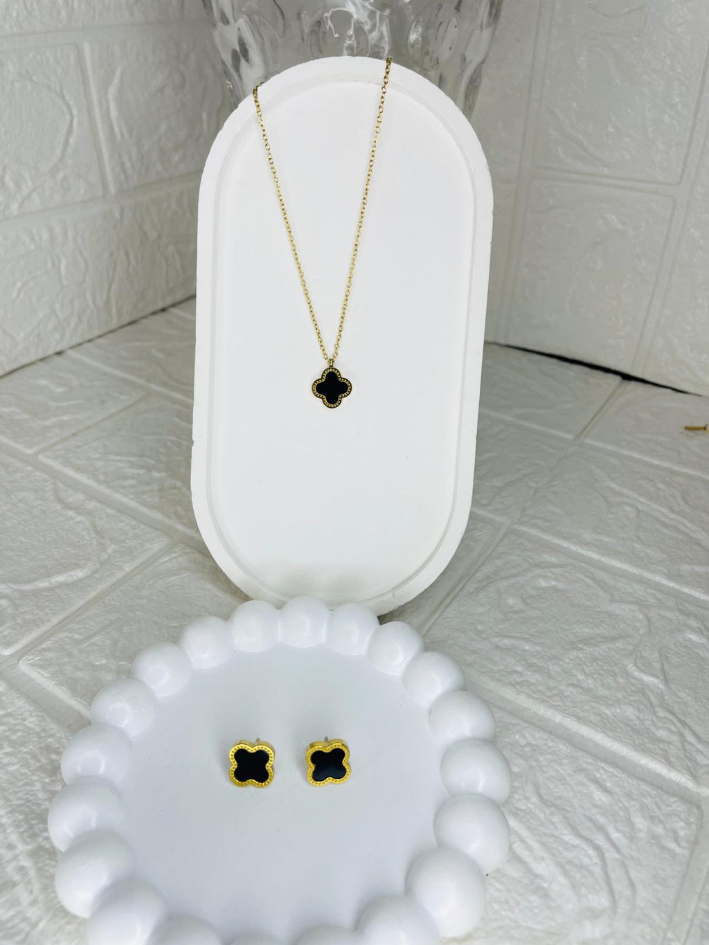 Stainless Steel Luxury Black Clover Jewelry Set
