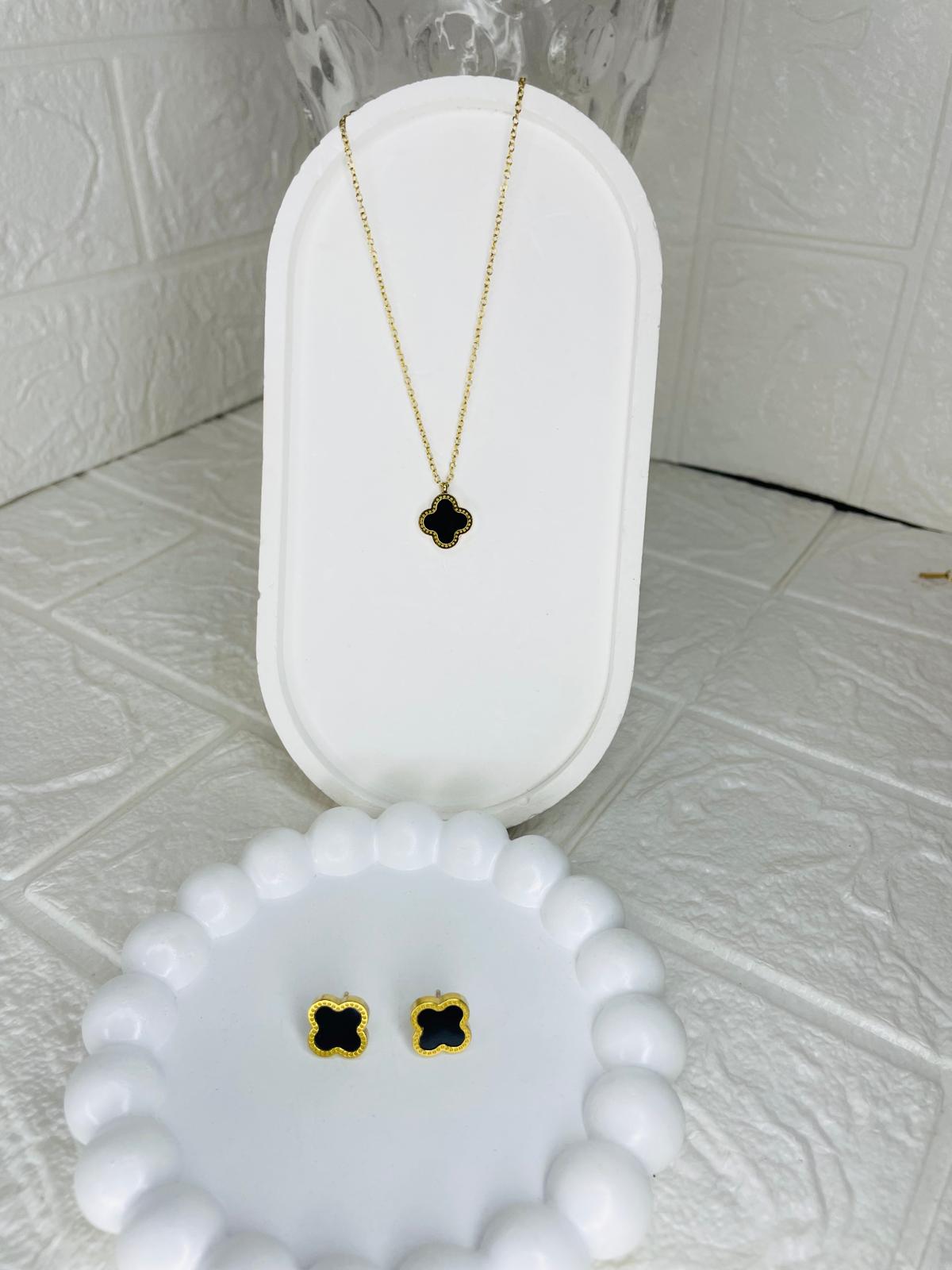 Stainless Steel Luxury Black Clover Jewelry Set