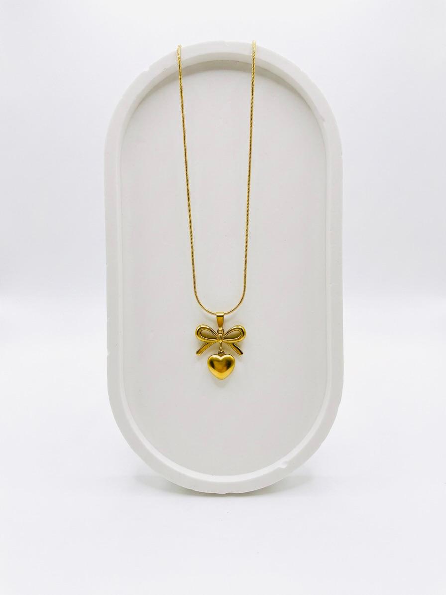 Golden Stainless Steel Bow Tie Heart Necklace