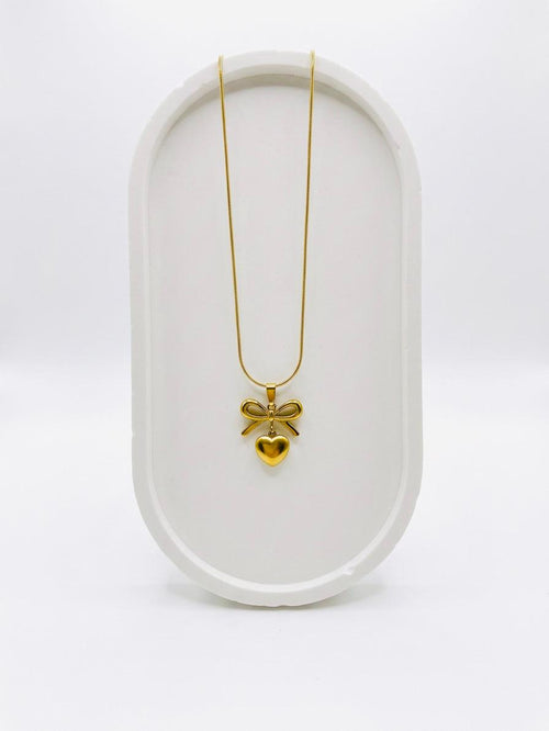 Golden Stainless Steel Bow Tie Heart Necklace