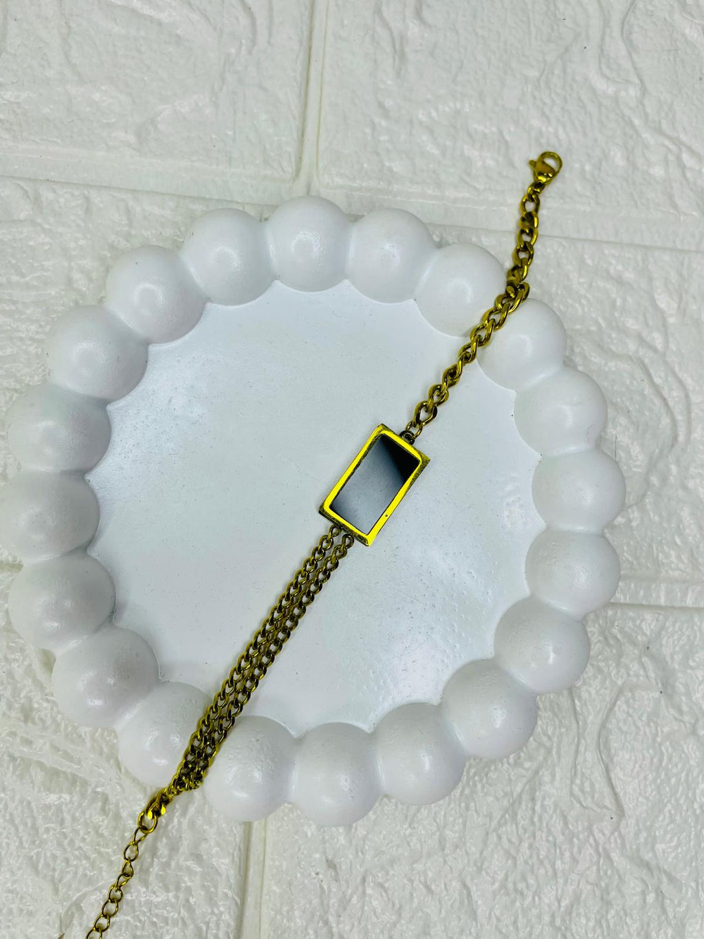 Stainless Steel Black Stone Bar Chain Bracelet