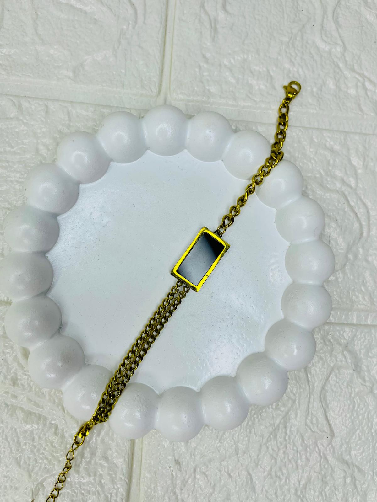 Stainless Steel Black Stone Bar Chain Bracelet