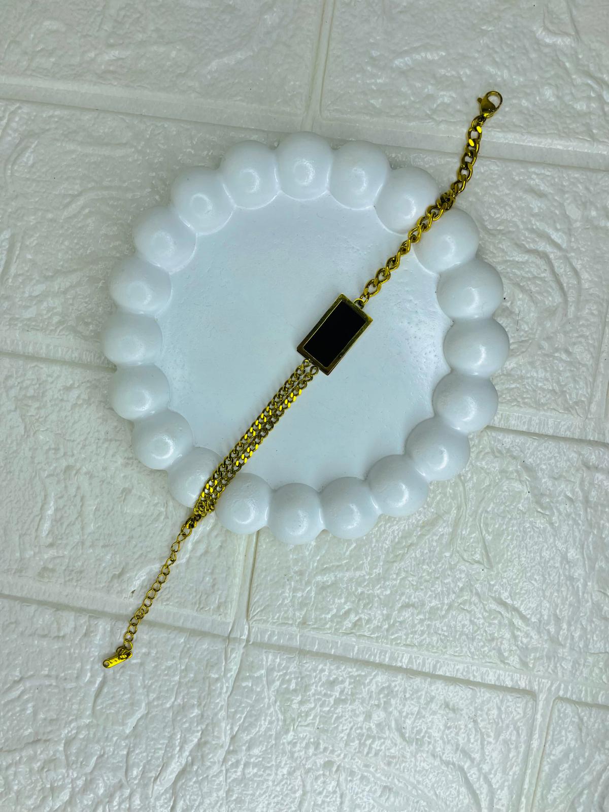 Stainless Steel Black Stone Bar Chain Bracelet