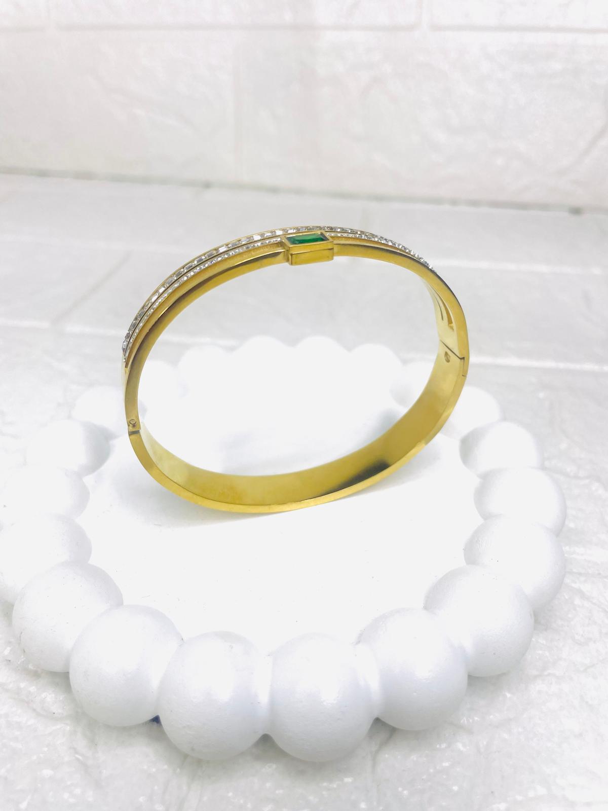 Stainless Steel Green Onyx Hand Cuff Bracelet