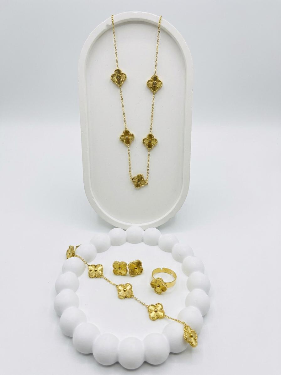 Golden Stainless Steel Clover 4-Piece Jewelry Set