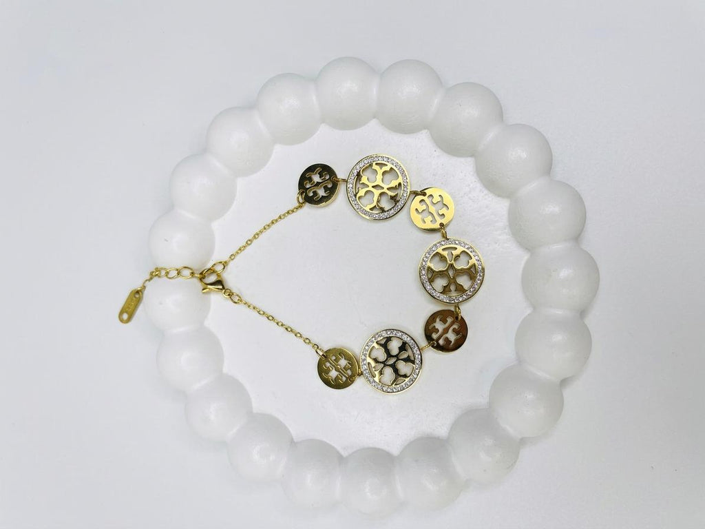 Golden Stainless Steel Diamante Chain Bracelet