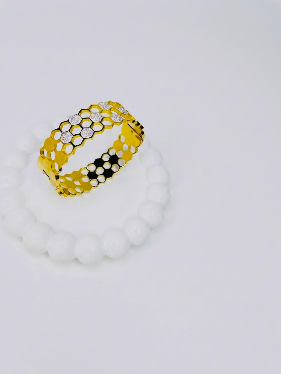 Stainless Steel Honeycomb Hexagon Zircon Bracelet
